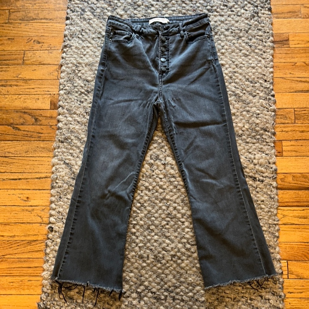 Black Wide Leg Flare Jeans with Raw Hem